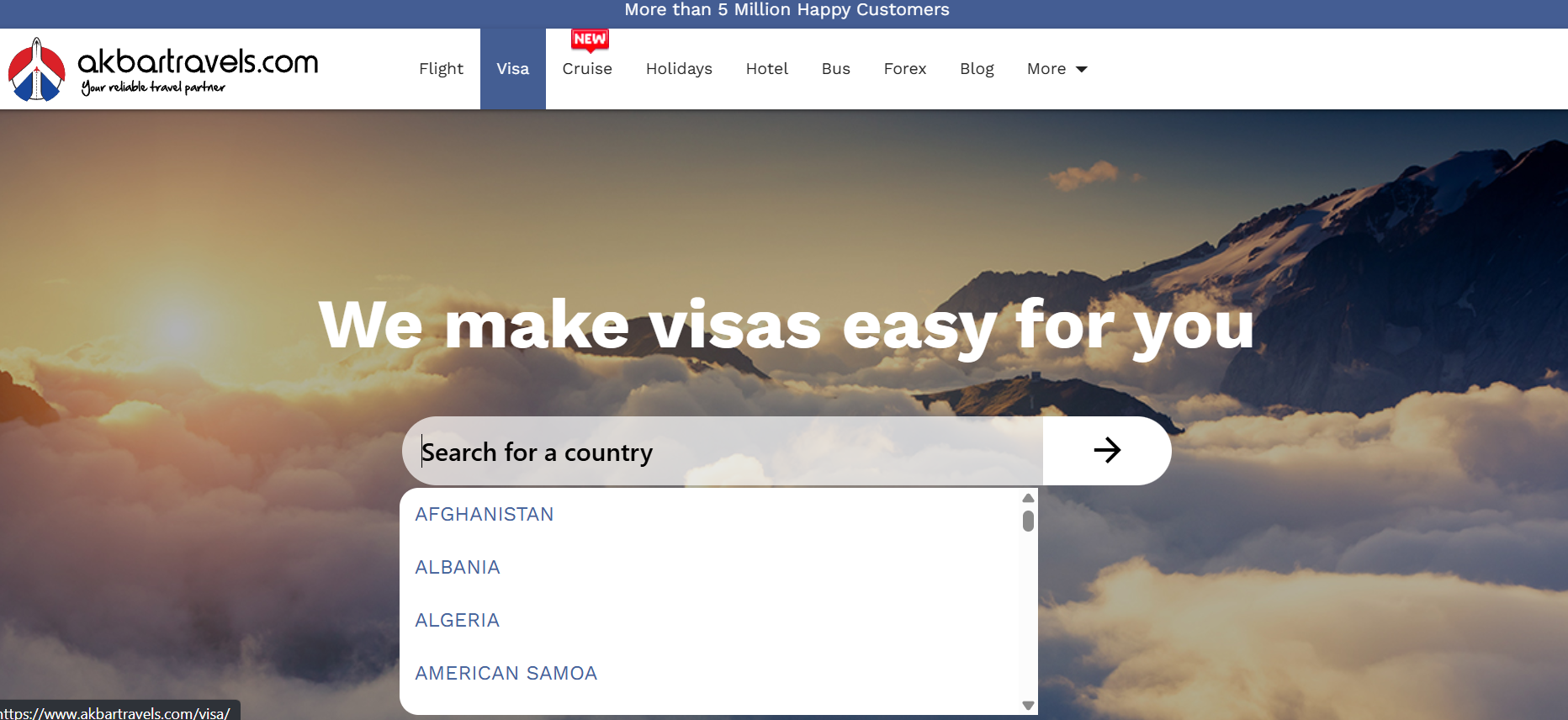 Akbar Travels VIsa Page