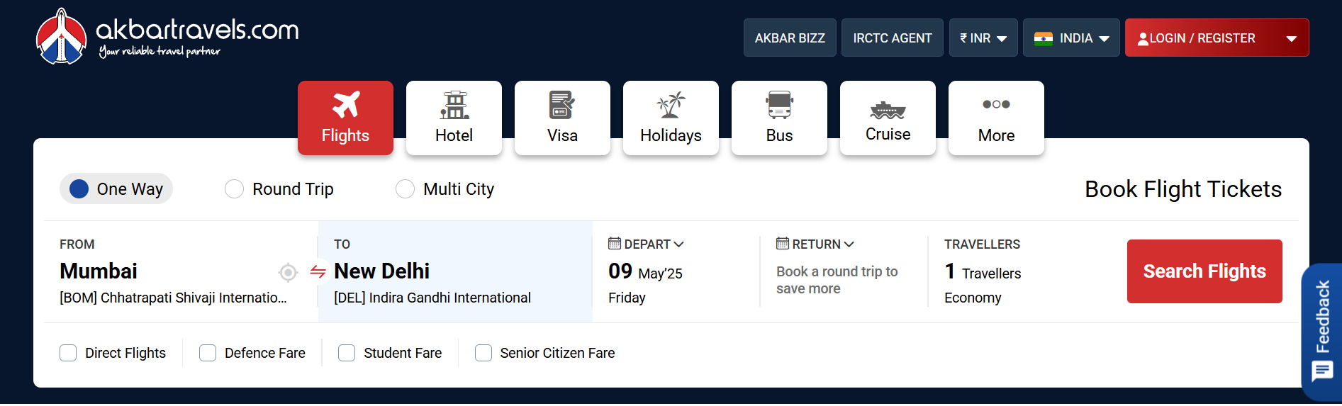 Akbar Travels Homepage