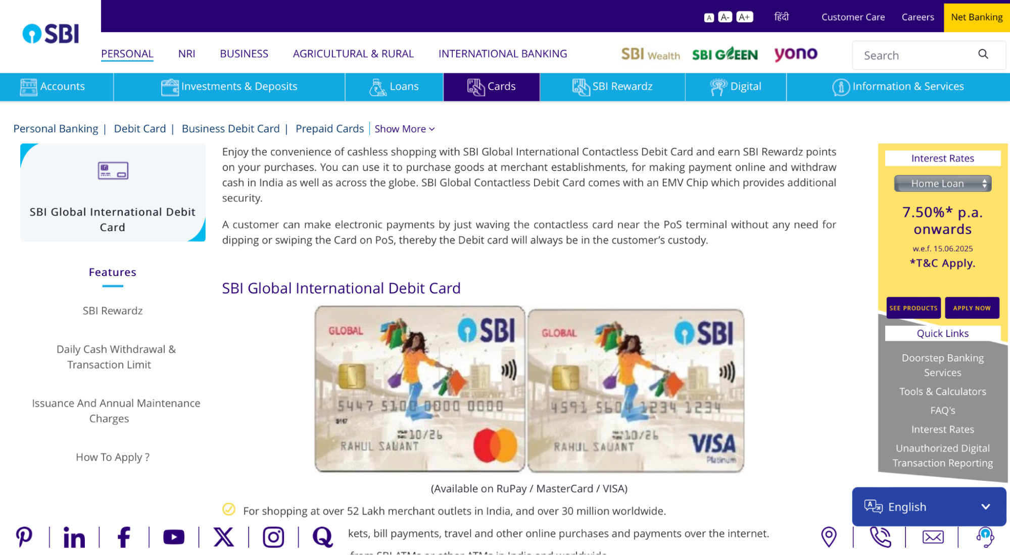 SBI Global International Debit Card (Visa Platinum)